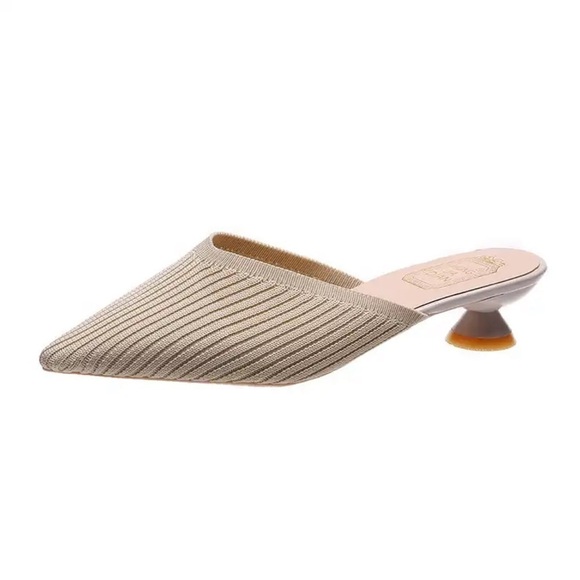 Kitten heel mule Summer color sand fabric upper stylized heels NWOT - Picture 1 of 10